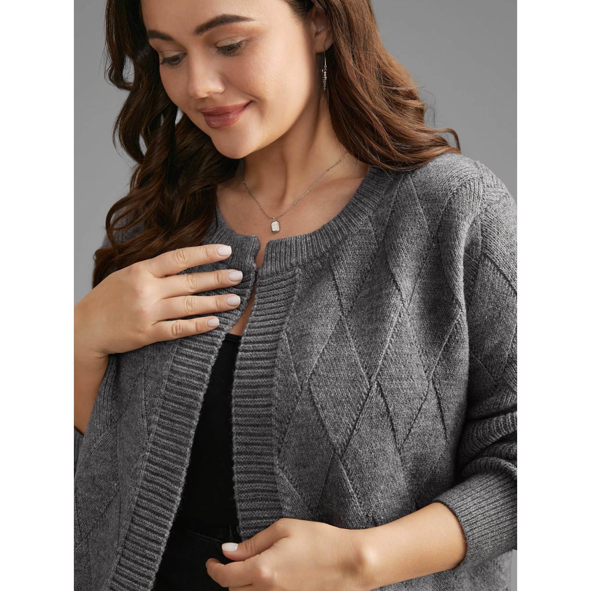 Plus Size Solid Textured Open Front Cardigan Mediumgray Women Casual Loose Long Sleeve Everyday Cardigans BloomChic 22-24/3X Product Image