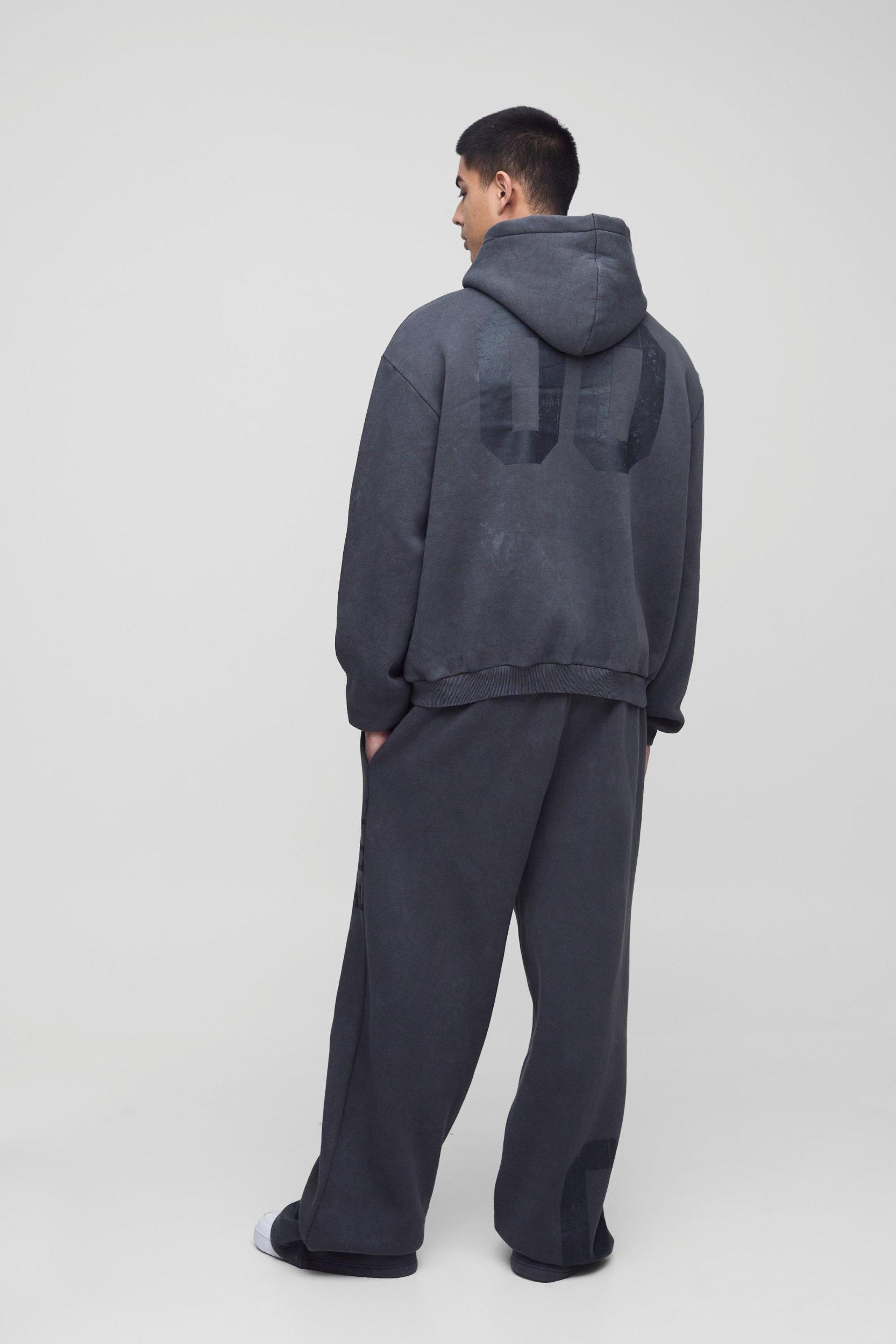 Tall Oversized Boxy Homme Washed Hooded Tracksuit | boohooMAN USA Product Image