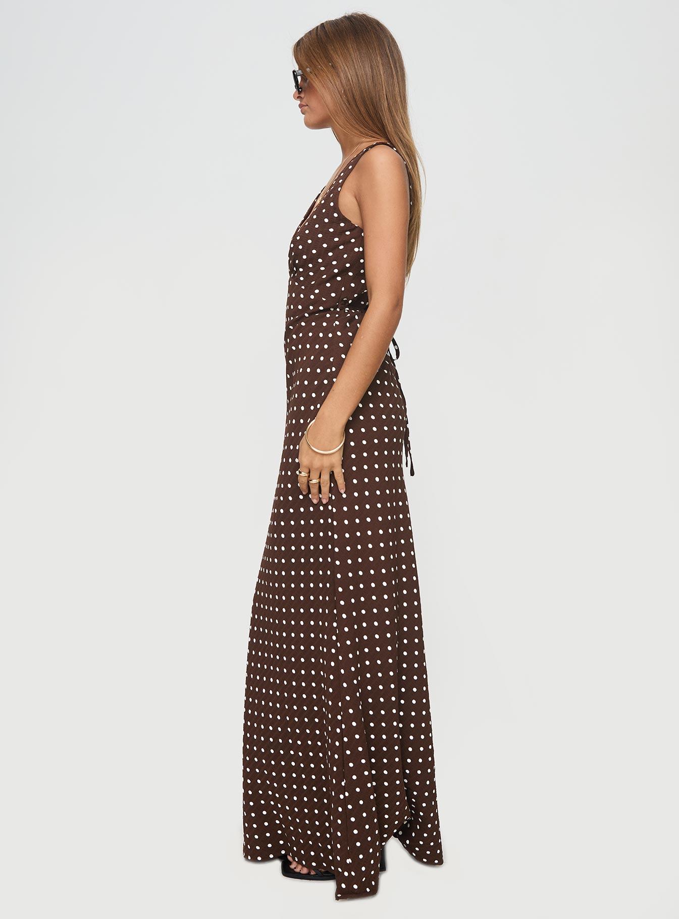 Nellie Maxi Dress Brown Polka Dot Product Image
