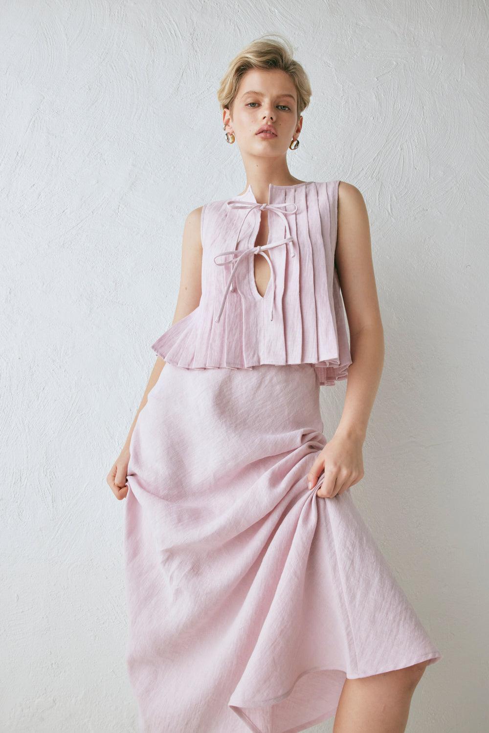 Ena Linen Bias Cut Maxi Skirt Musk Product Image