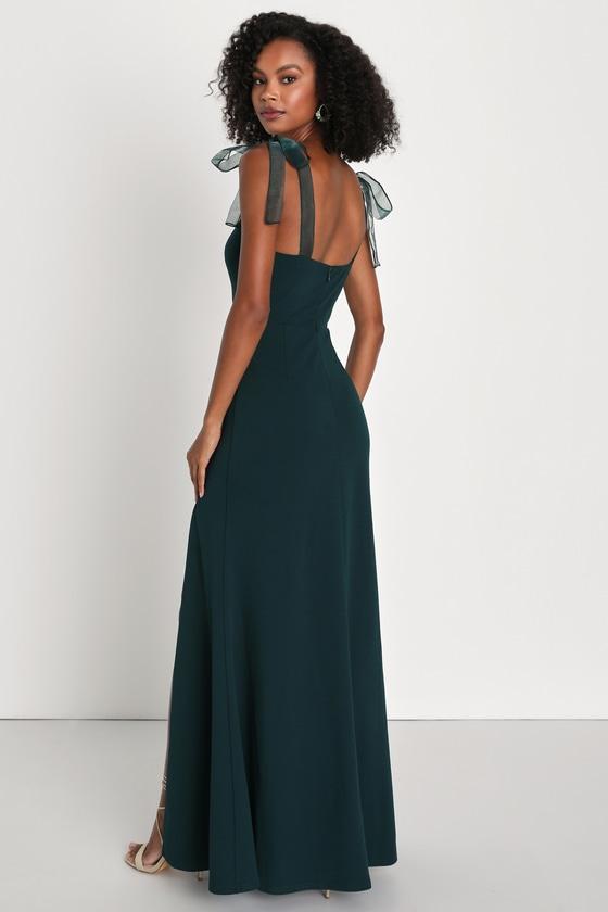 Beloved Elegance Emerald Green Tie-Strap Mermaid Maxi Dress Product Image