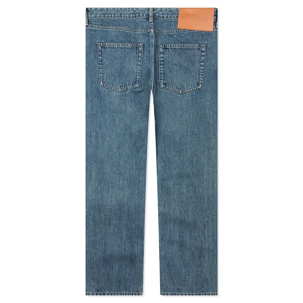 Washed and Bleached Raw Denim Trousers - Blue Male Product Image