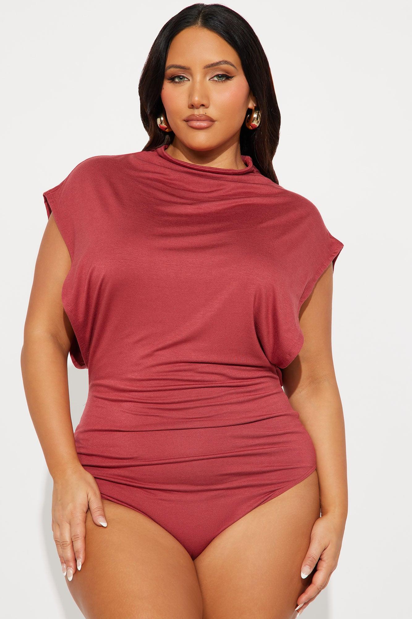 Audra Double Lined Turtle Neck Bodysuit - Rust Female Product Image