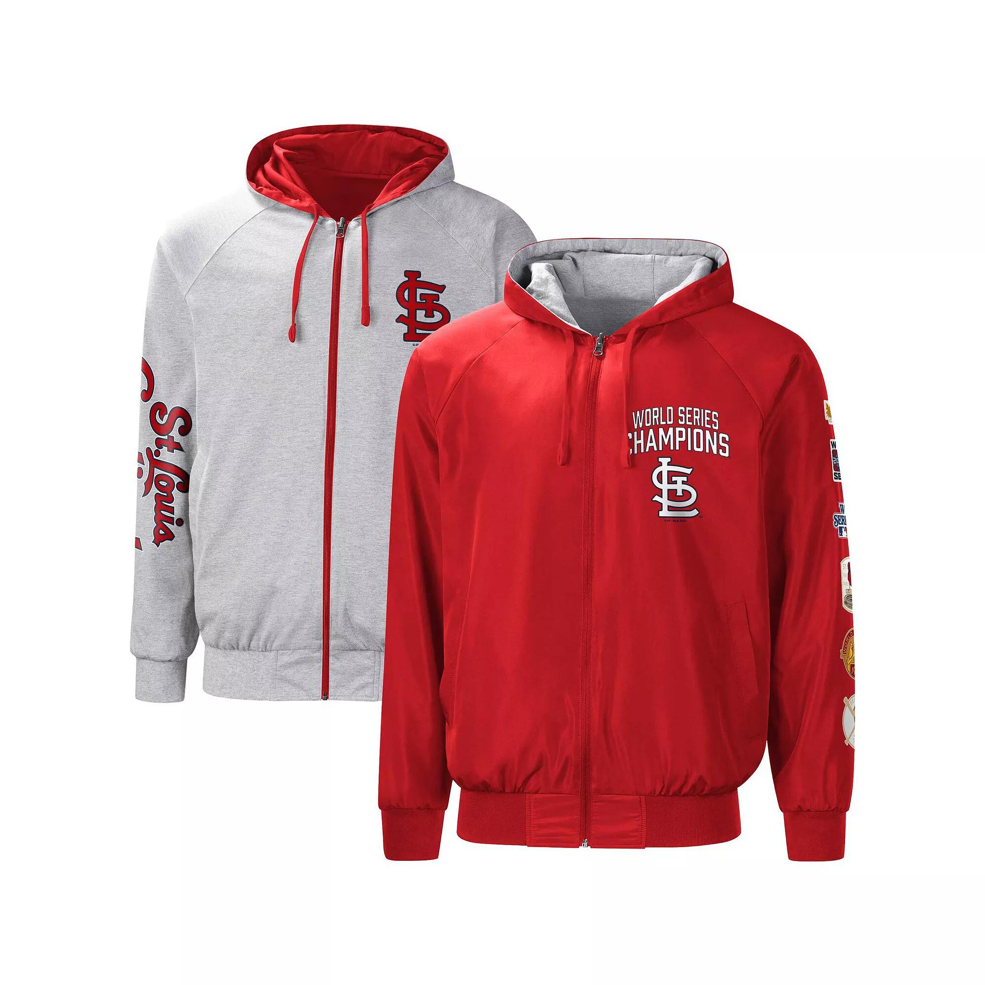 Men's G-III Sports by Carl Banks Red/Heather Gray St. Louis Cardinals Southpaw Reversible Raglan Hoodie Full-Zip Jacket,  Product Image