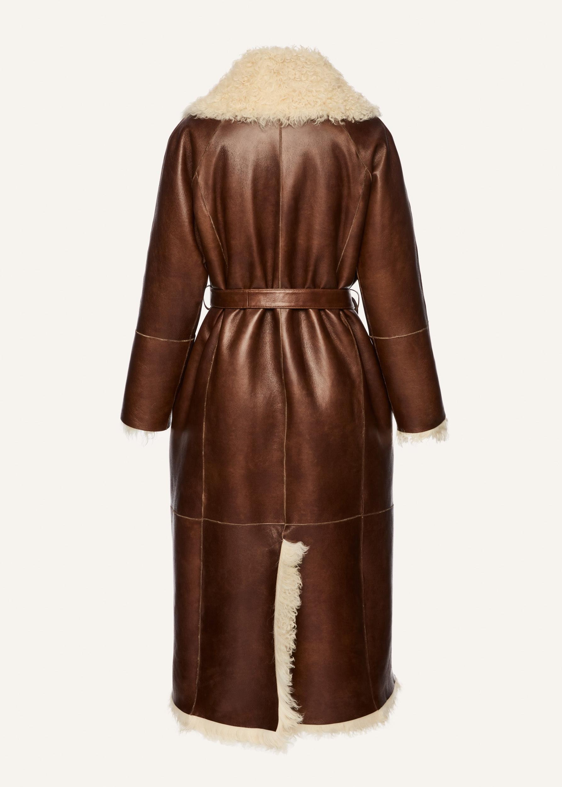 Shearling wrap coat in brown Product Image