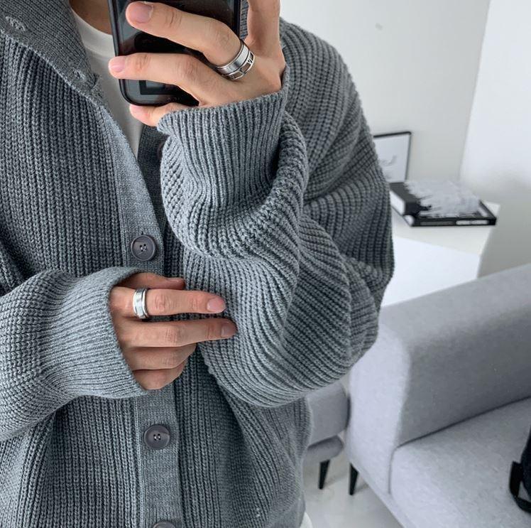 RT No. 5550 GRAY KNITTED FULL BUTTON-UP SWEATER Product Image