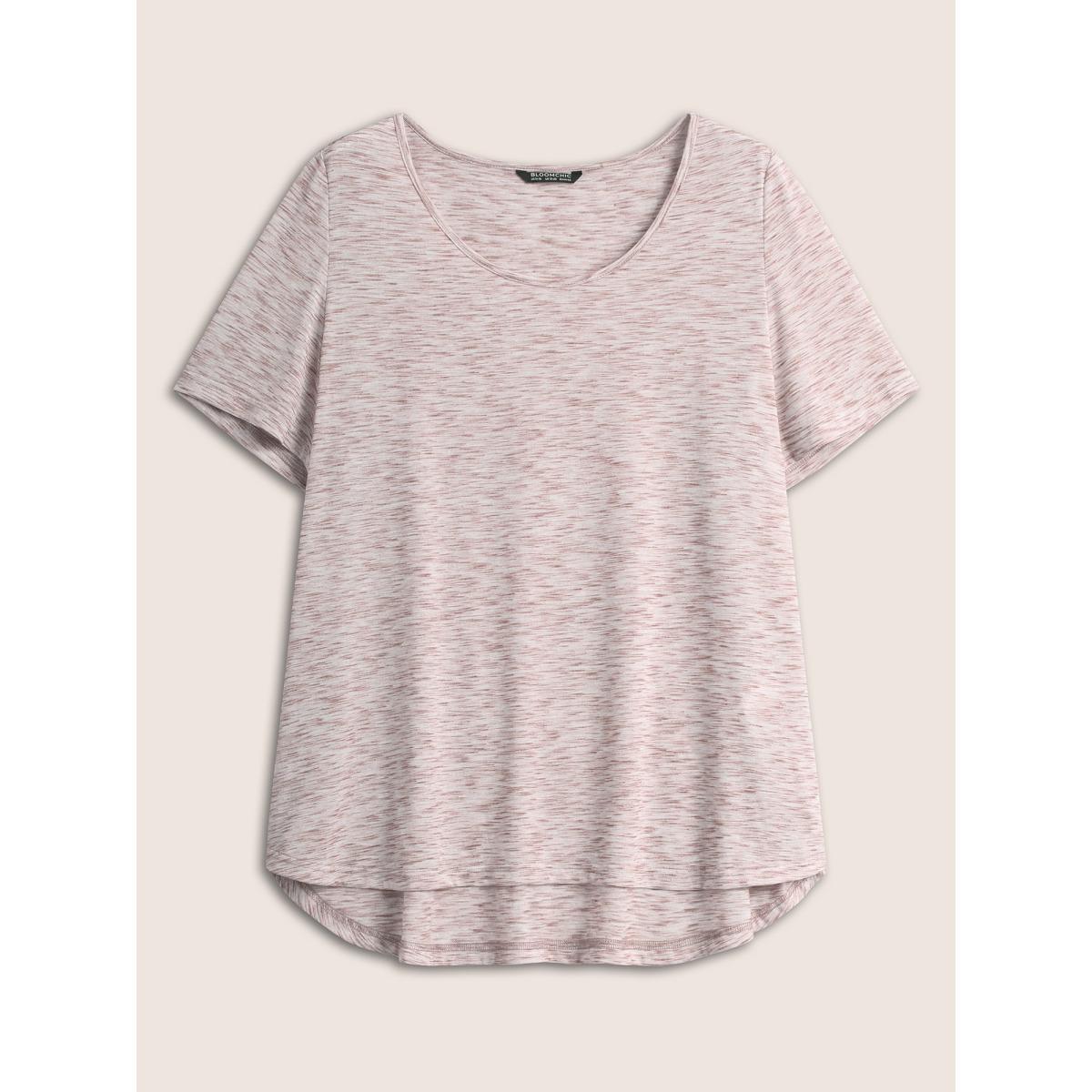 Plus Size Heather Curved High Low Hem Crew Neck T-shirt DustyPink Women Casual Non Round Neck Everyday T-shirts BloomChic 18-20/2X Product Image