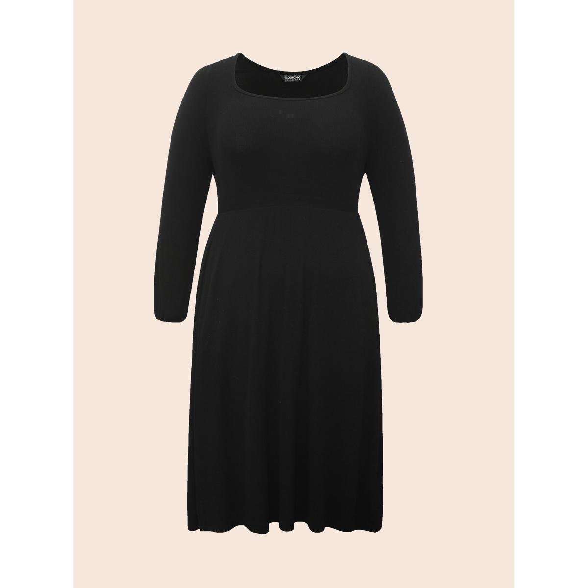 Plus Size Supersoft Essentials Elastic Waist Midi Dress Black Women Basics Texture Square Neck Long Sleeve Curvy BloomChic 18-20/2X Product Image