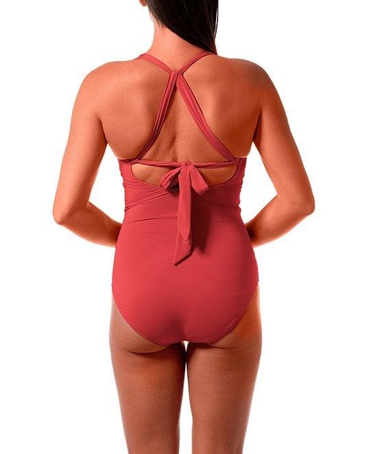 Jantzen Solid Amelie Surplice V-Neck Underwire Tummy Control Wrap One Piece Swimsuit Product Image