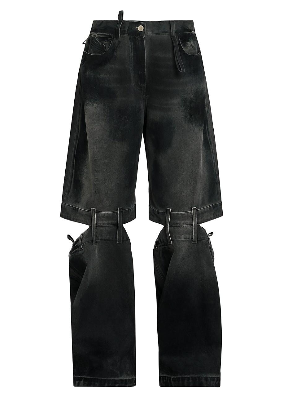 Womens Washed Denim Split-Leg Jeans Product Image
