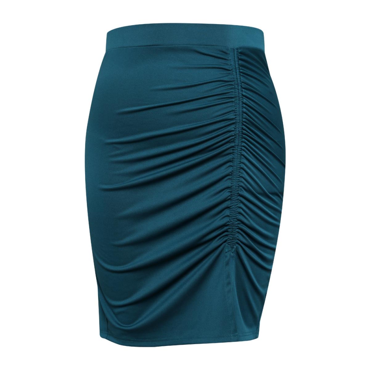 Plus Size Plain Ruched Bodycon Split Hem Skirt Women Cyan Office Plain Bodycon No stretch Work Skirts BloomChic 10/M Product Image