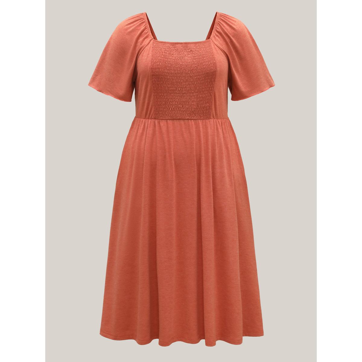 Plus Size Stretchy Shirred Back Tie-Up Midi Dress OrangeRed Women Leisure Knit Dresses Bloomchic 10/M Product Image