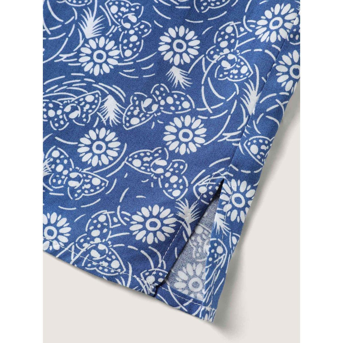 Plus Size Navy Floral Print Quarter Sleeve Blouse Women Leisure Elbow-length sleeve Notched collar Casual Blouses BloomChic 22-24/3X Product Image