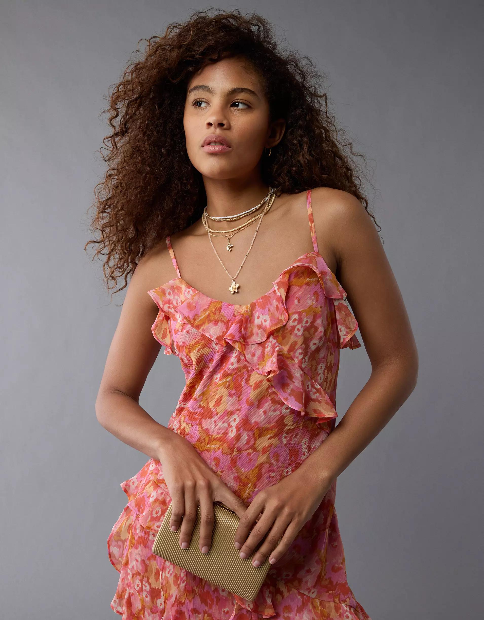 AE Asymmetrical Ruffle Maxi Slip Dress Product Image