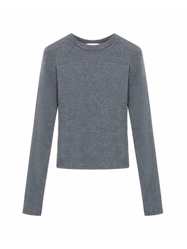 Round Neck Straight Shoulder Long Sleeve T Shirt Product Image