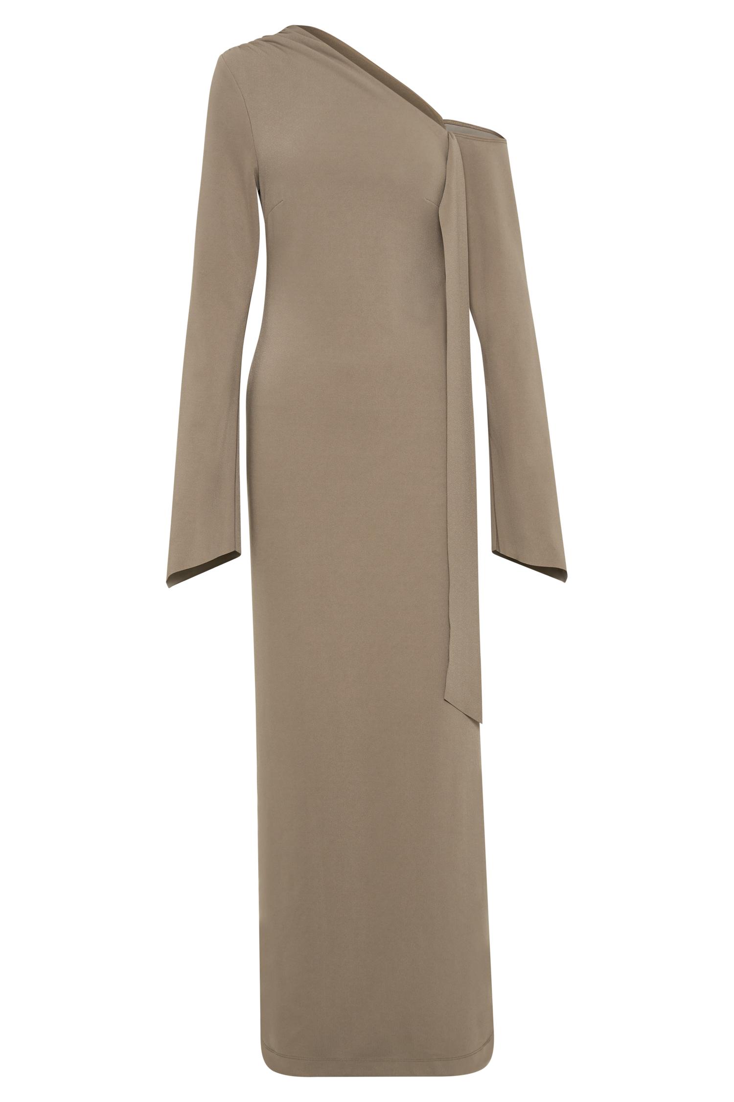 Nicola One Shoulder Crepe Maxi Dress - Mushroom Product Image