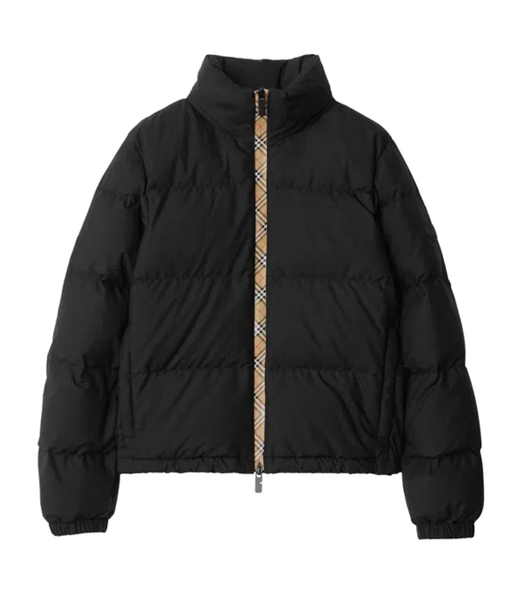 BURBERRY Zip Up Puffer Jacket Featuring Check Detail In Black Product Image