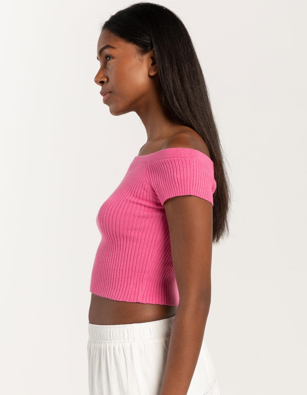 FULL TILT Off The Shoulder Rib Womens Top - HOT PINK Product Image