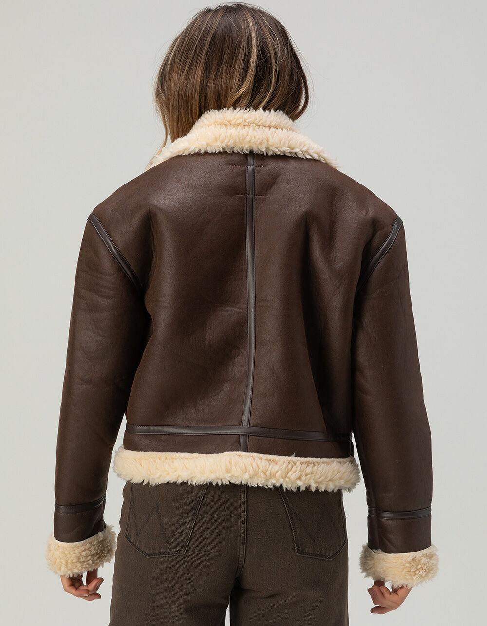 FULL TILT Womens Sherpa Moto Jacket - BROWN Product Image