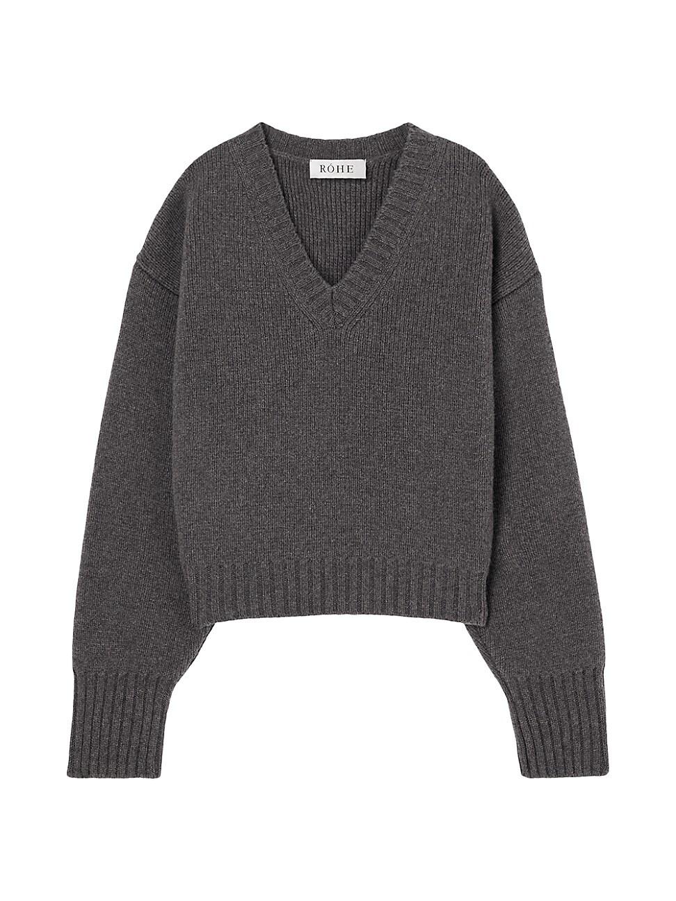 Womens Compact-Knit Wool V-Neck Sweater Product Image