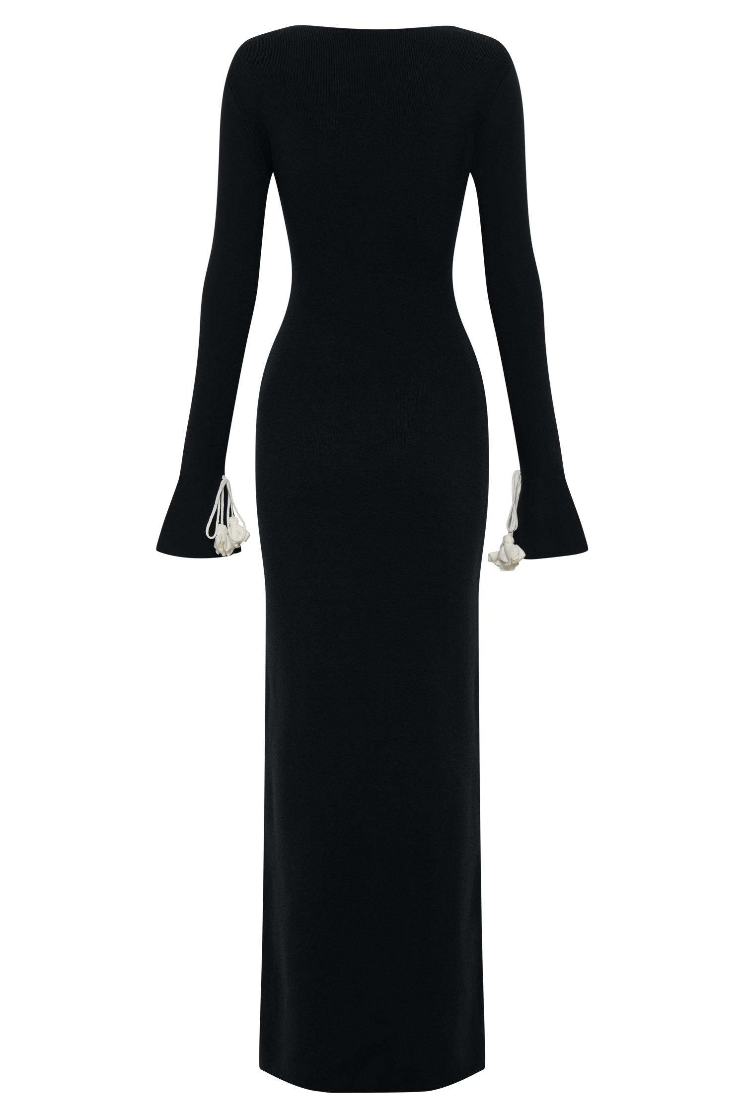 Erica Knit Maxi Dress With Floral Ties - Black And White Product Image