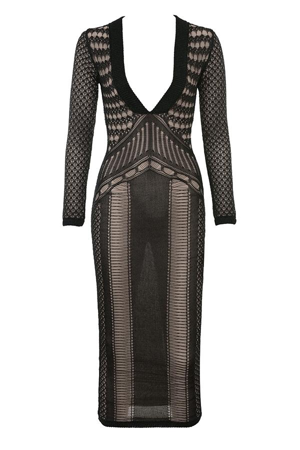 Loula  black plunge midi dress - sale Product Image