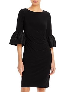 Adrianna Papell Stretch Boat Neck 34 Bell Sleeve Ruched Waist Sheath Dress Product Image