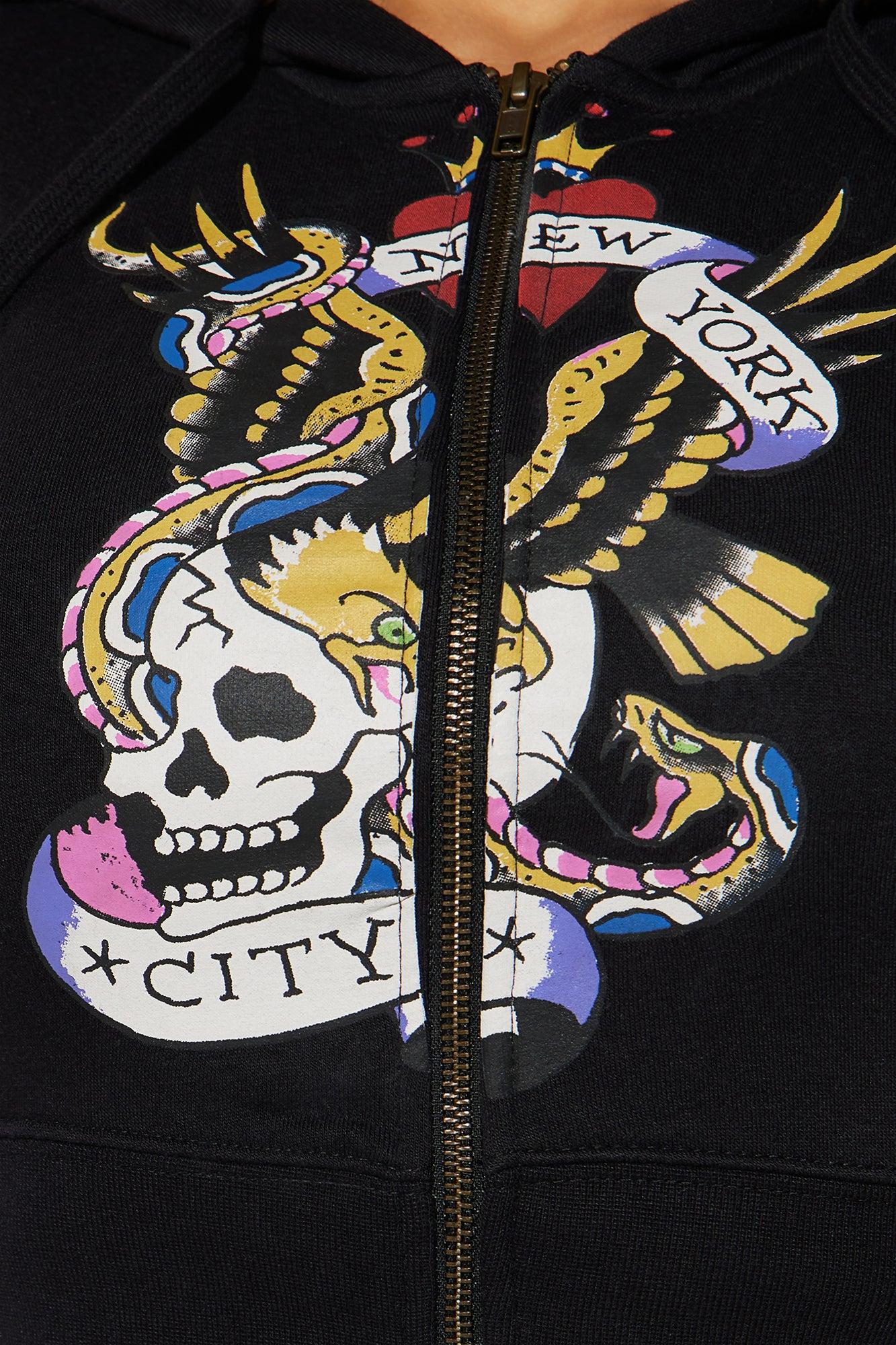 Ed Hardy NYC Zip Front Hoodie - Black Product Image