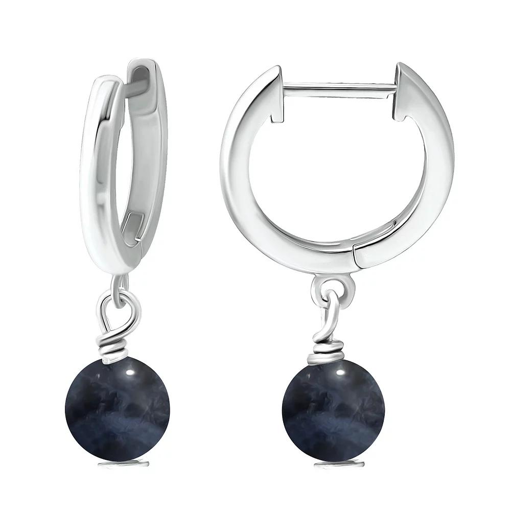 Aleure Precioso Sterling Silver Gemstone Bead Huggie Earrings, Women's, Gold Tone Blue Product Image