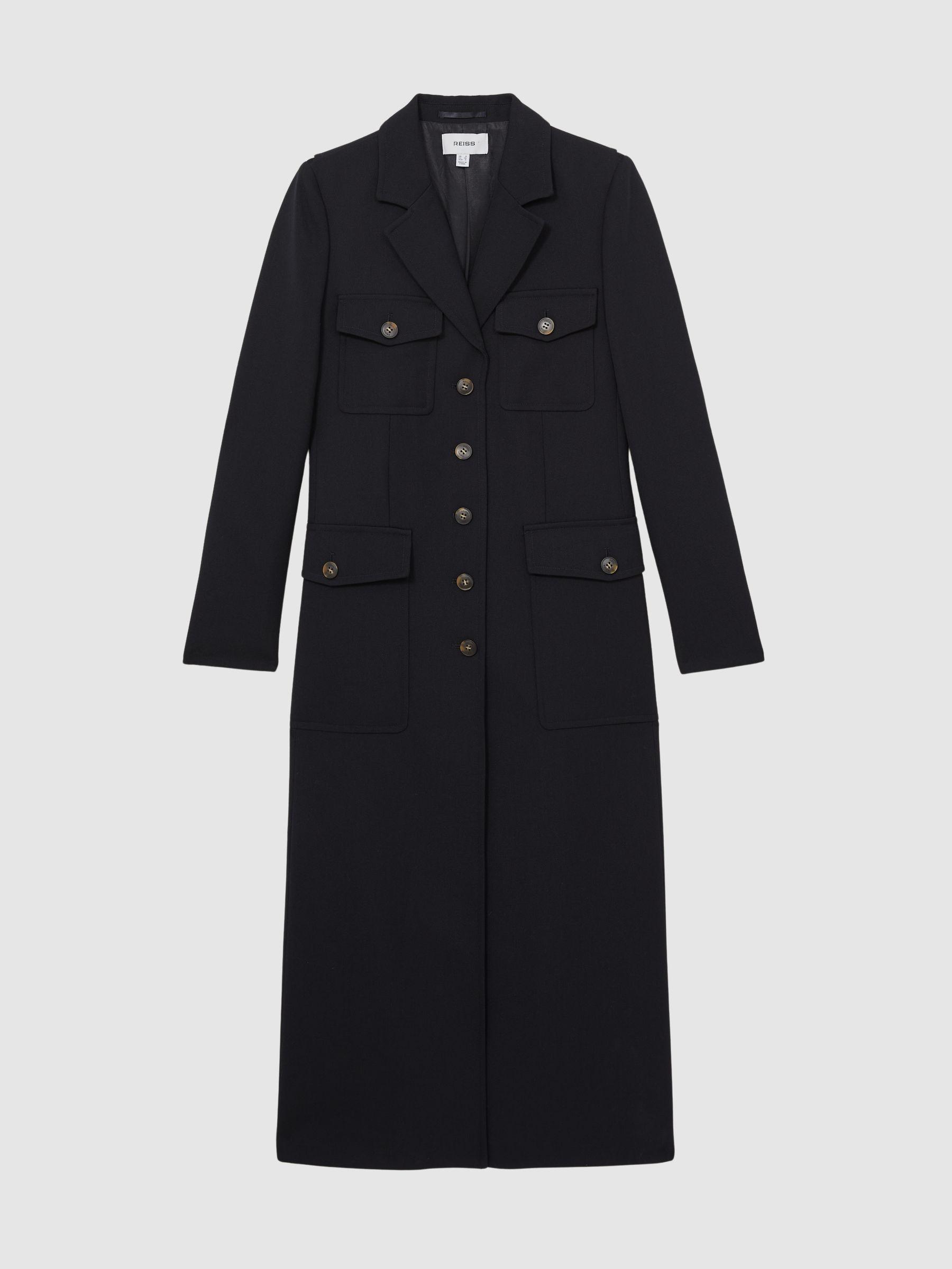 Wool-Blend Single-Breasted Coat in Navy Product Image