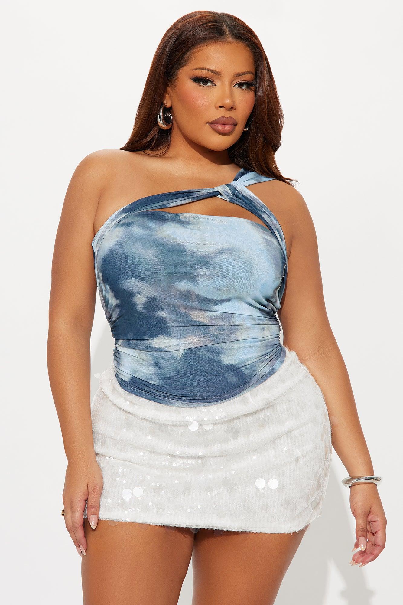 High Tide One Shoulder Mesh Top - Blue/combo Female Product Image