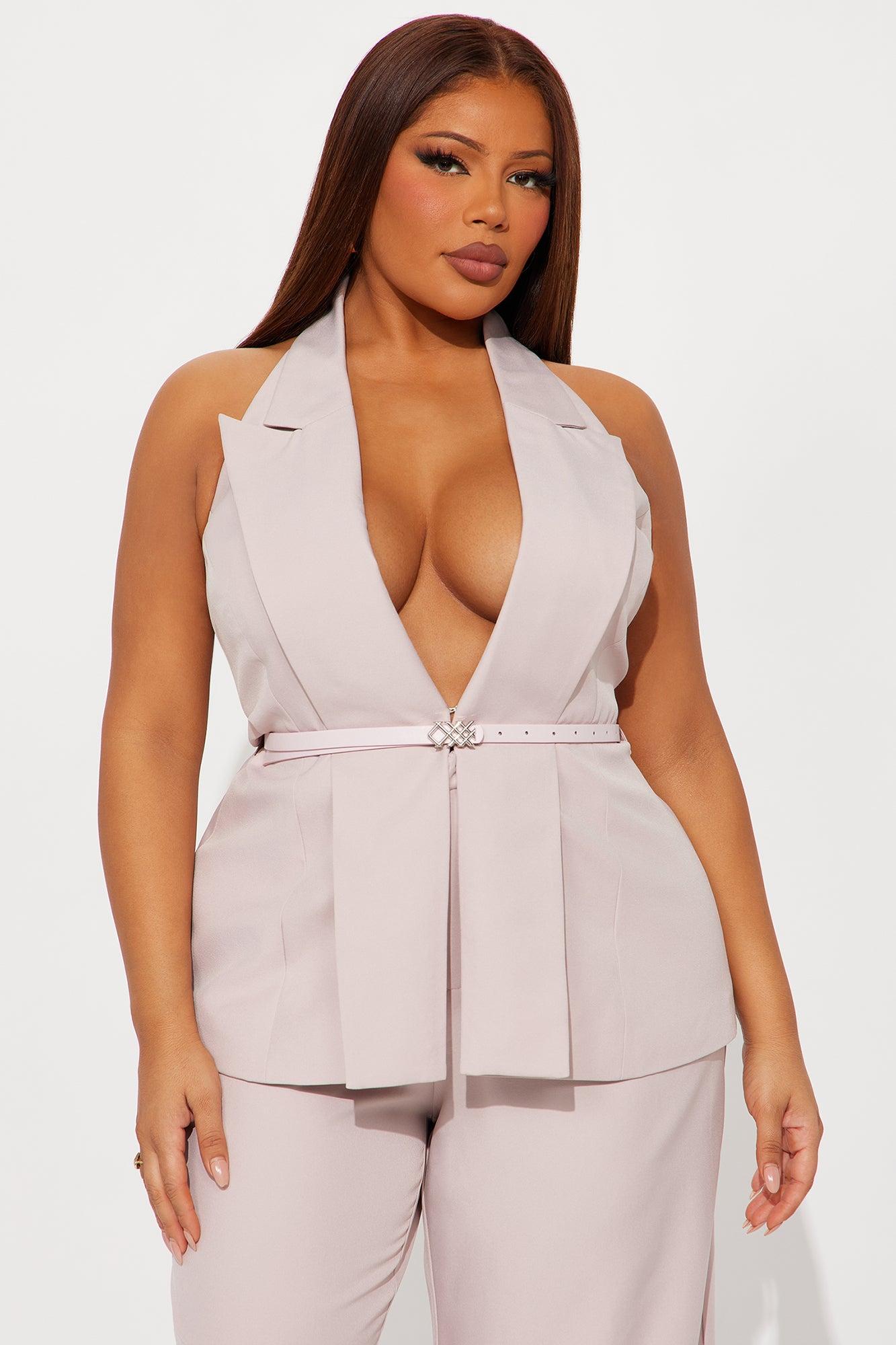 Divine Crepe Belted Vest And Pant Set - Mauve Female Product Image
