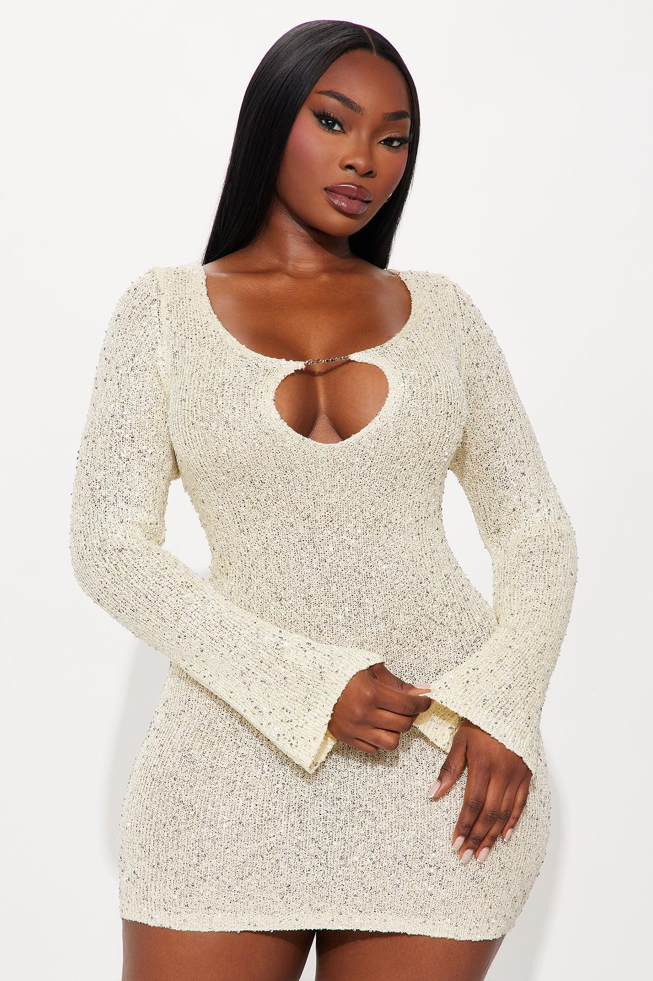 Shimmer And Glow Crochet Mini Dress - Cream Female Product Image