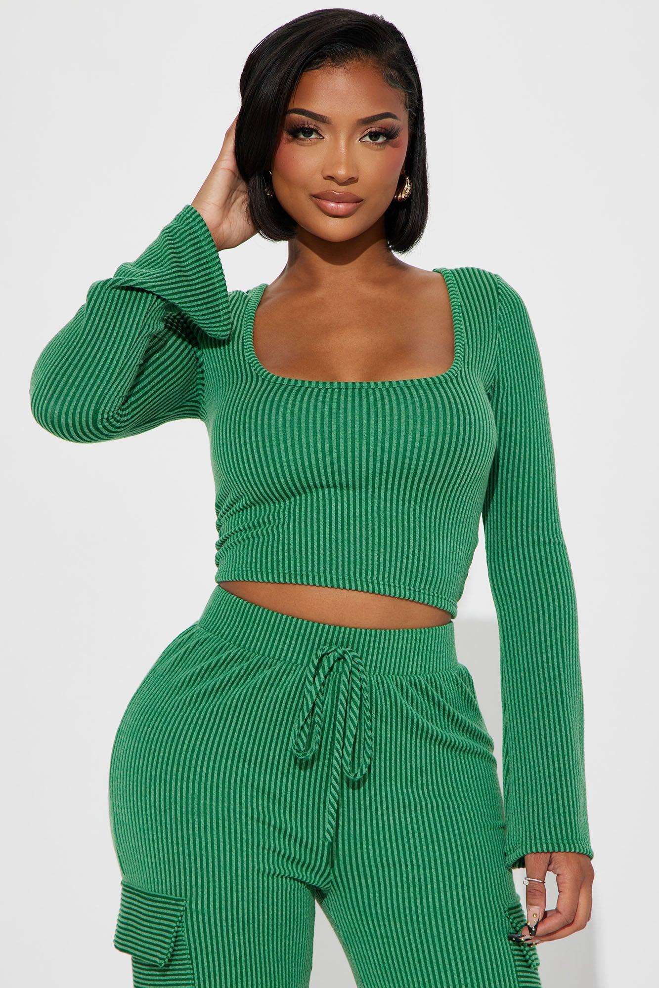 Nobody Like Me Ribbed Pant Set - Green Product Image