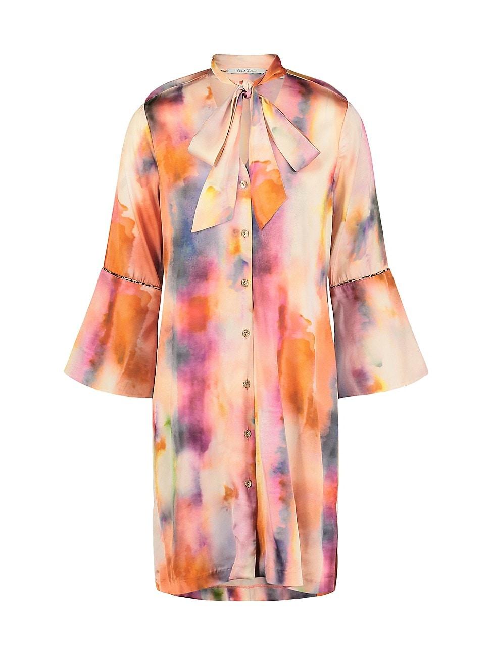 Womens Brenna Abstract Long-Sleeve Mini-Shirtdress - Product Image