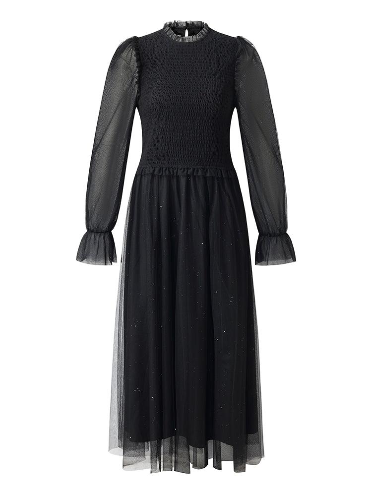 Ruffle Collar Tulle Women Midi Dress Product Image