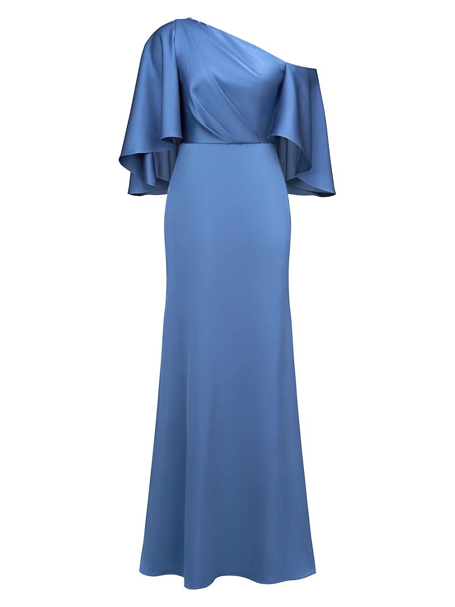 Womens Kia Satin Cape Fit & Flare Gown Product Image