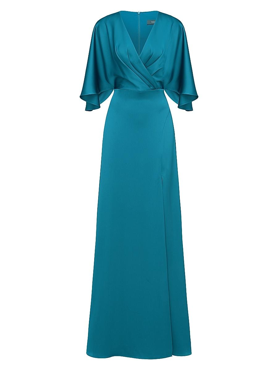Womens Waverly Satin Flutter-Sleeve Gown Product Image