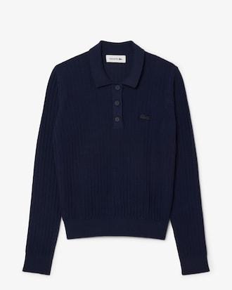 Regular Fit Ribbed Knit Polo Shirt Product Image