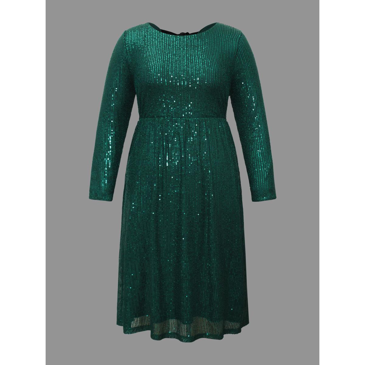 Plus Size Sequin Patchwork Velvet Tie Knot Dress Teal Women Cocktail Tie knot Party Curvy Bloomchic 12/L Product Image
