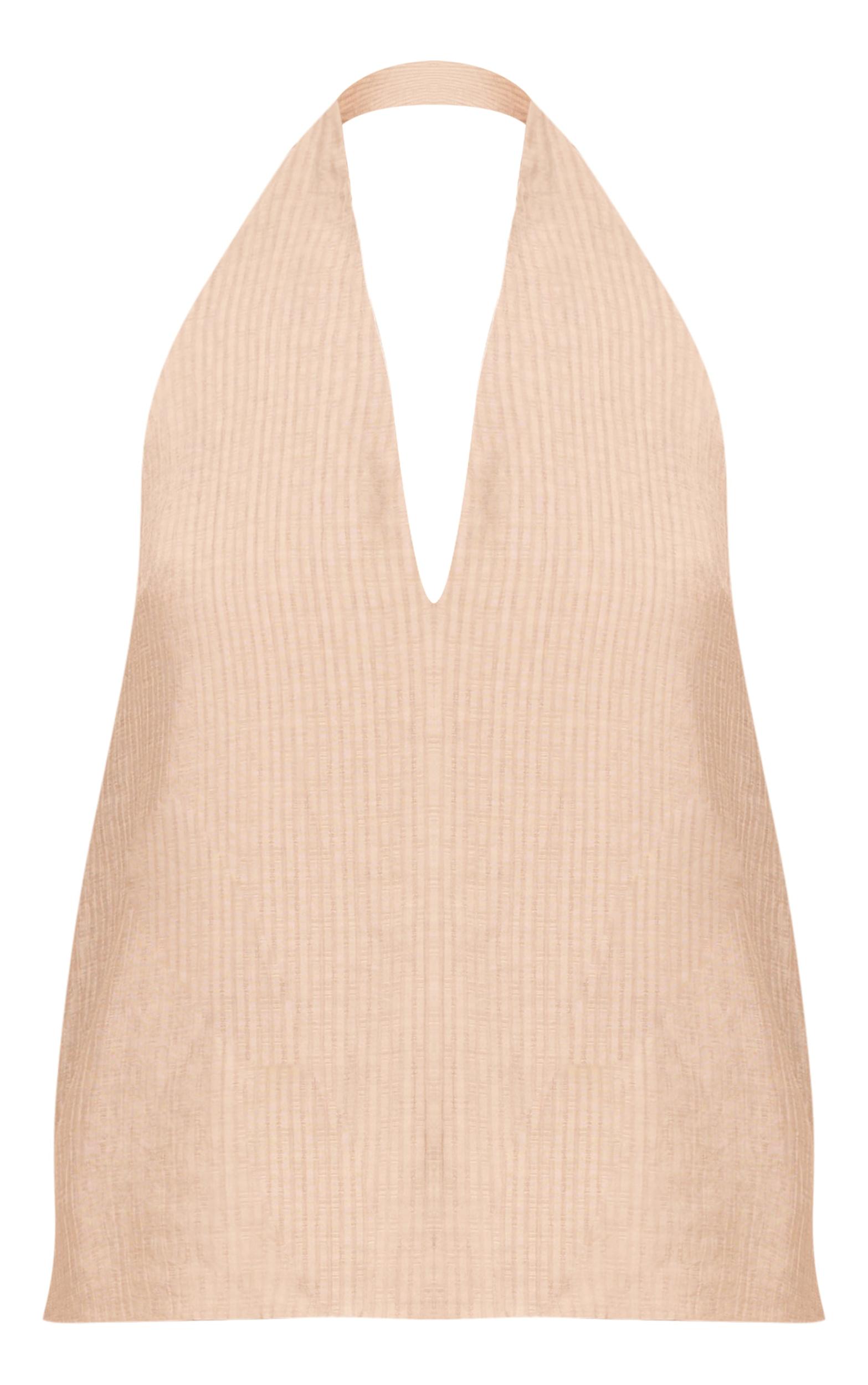  Stone Stripe Woven Halter Neck Tie Crop Top Product Image