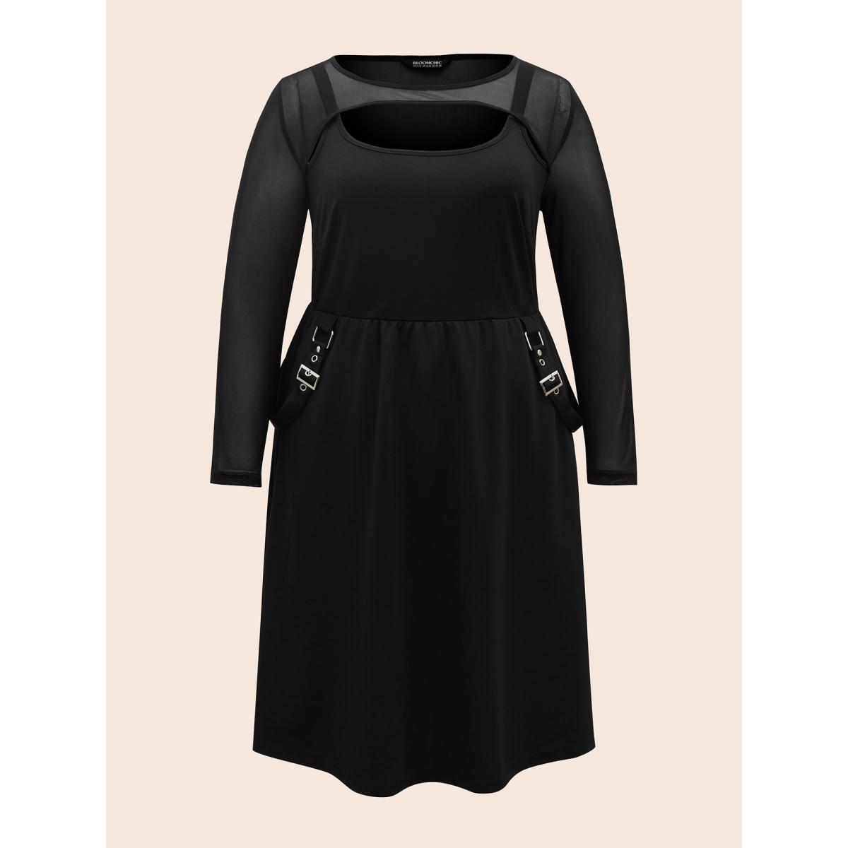 Plus Size Gothic Knit Faux Two Piece Dress Black Women Cocktail See through Party Curvy Bloomchic 18-20/2X Product Image