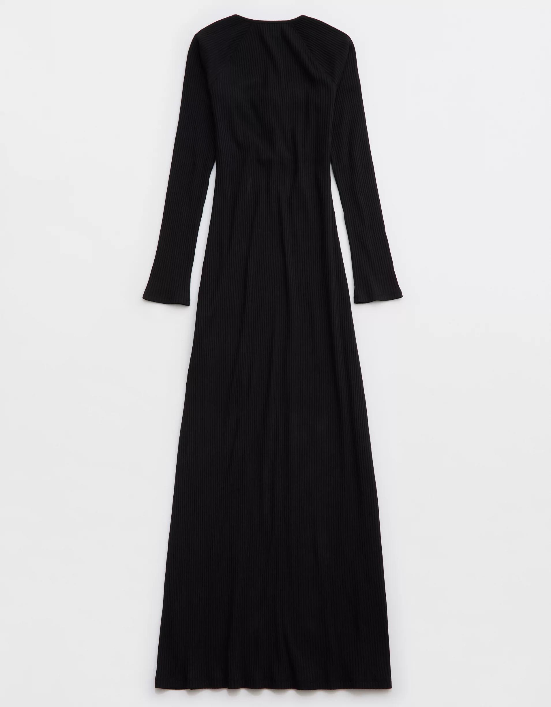 Aerie Long Sleeve Knit Tie Front Maxi Dress Product Image