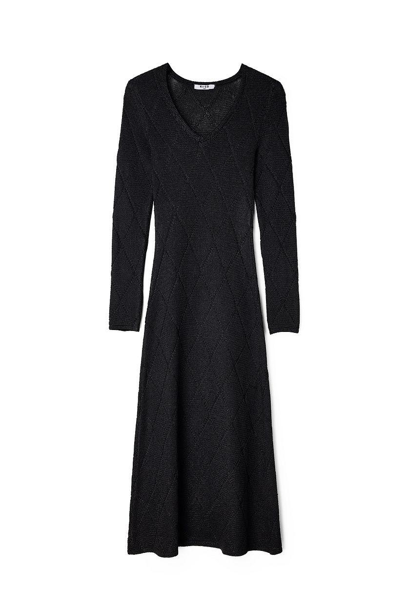 Knitted V-Neck Midi Dress Product Image