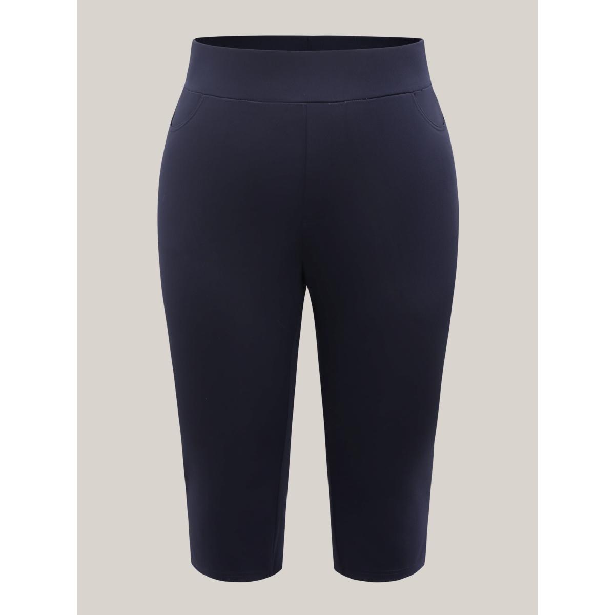 Plus Size Stretchy Waist Slit Tight-Fit Leggings Women Midnight Workwear Essentials Skinny Mid Rise Work Pants BloomChic 18-20/2X Product Image