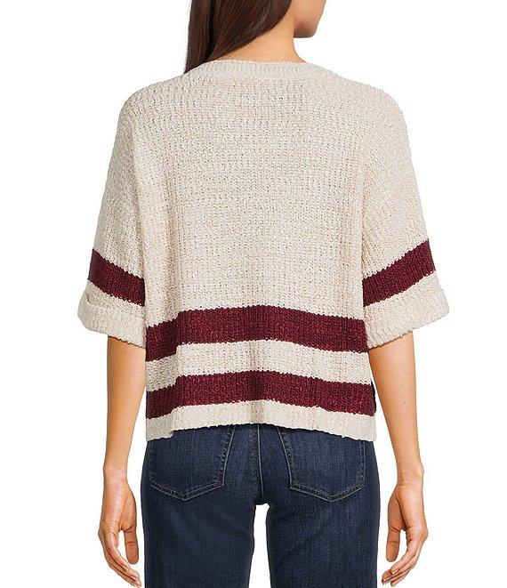 Evolutionary Split V-Neck Short Sleeve Sweater Product Image