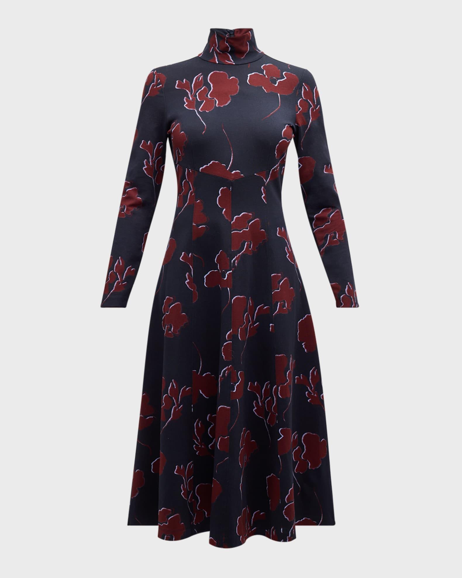 Thea Long-Sleeve Floral Turtleneck Midi Dress Product Image