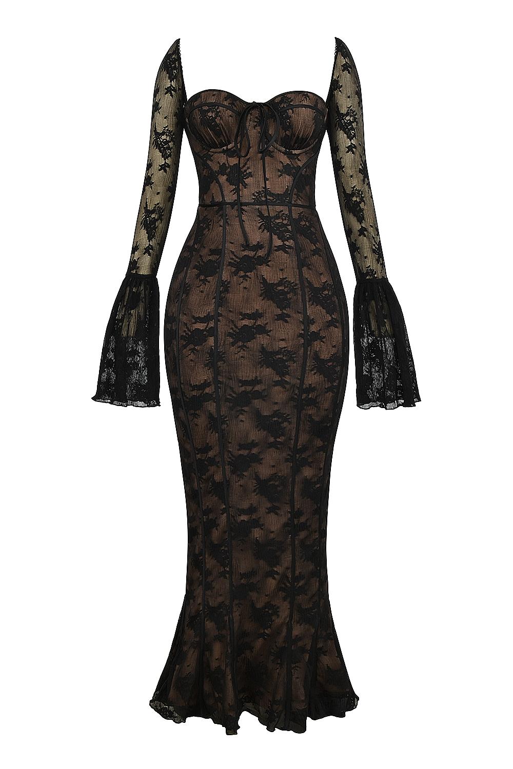 Delilah  black long sleeve lace maxi dress Product Image
