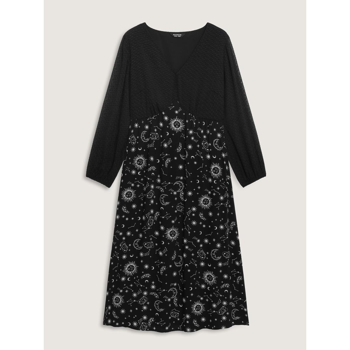 Plus Size Starry Adventure Contrast Sheer Midi Dress Black Women Timeless V-neck Extra Long Sleeve Curvy BloomChic 22-24/3X Product Image