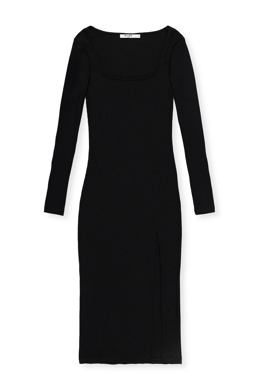 Square Neck Slit Rib Dress Product Image